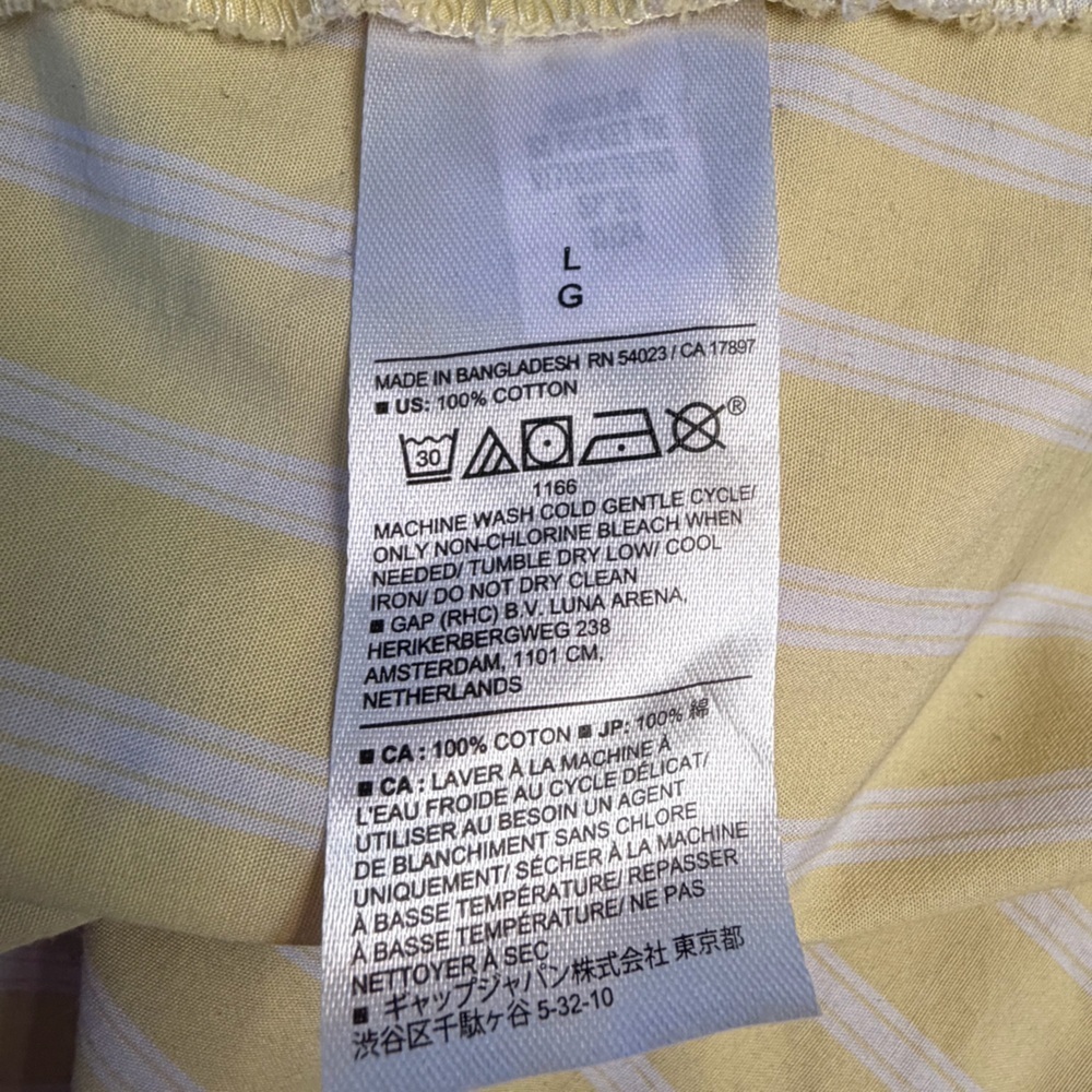 Banana Republic Cotton Butter Yellow White Striped Button Down V Neck Dress L - Picture 12 of 12